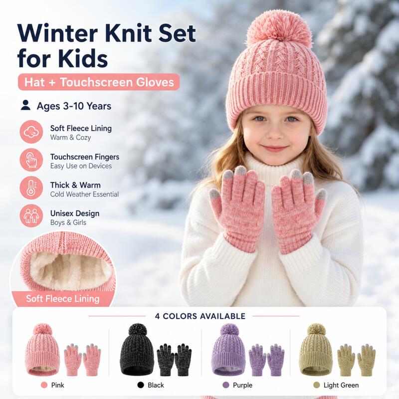Kids Outdoor Gloves - Детская зимняя вязаная шапка с флисовой