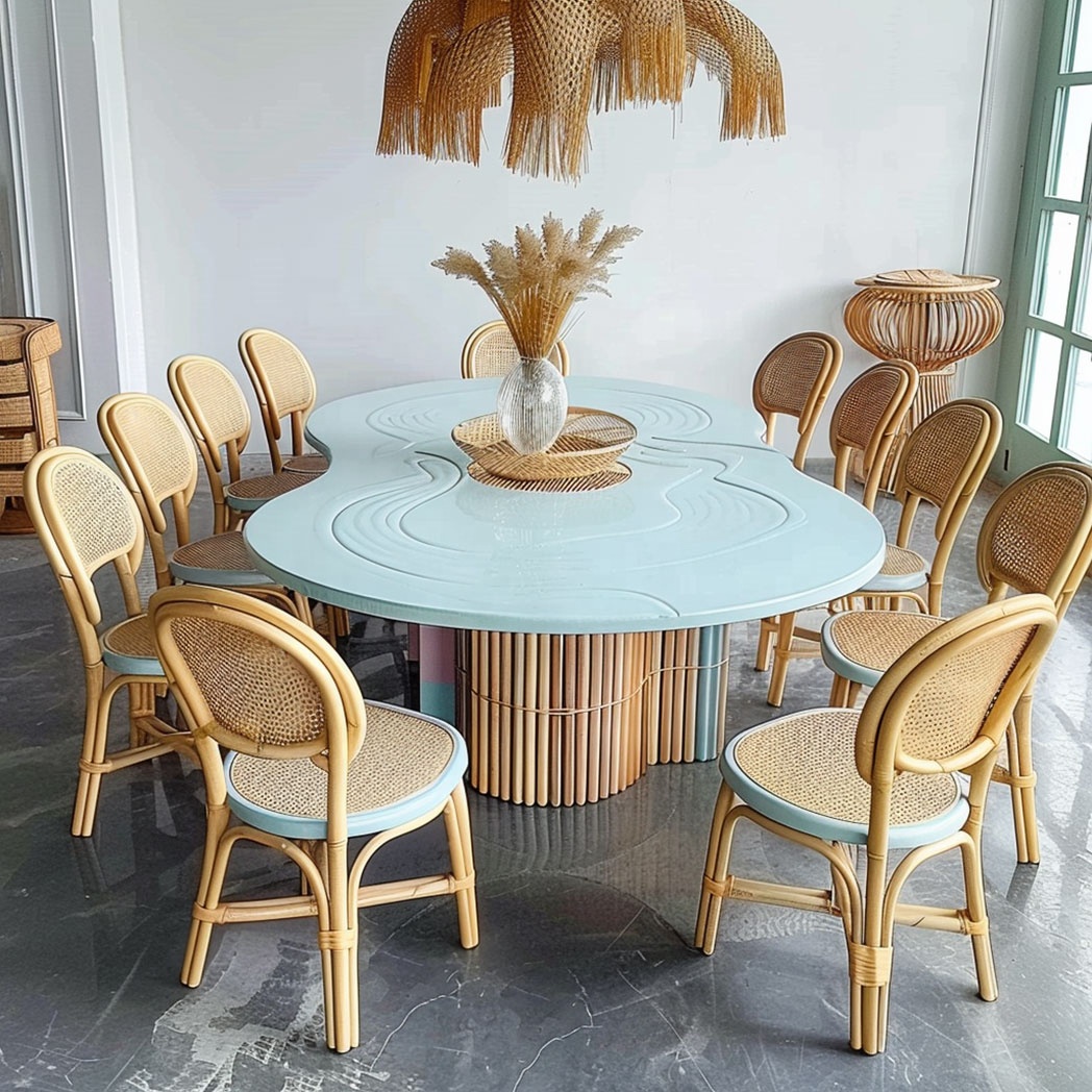 Kids Outdoor Dining Table - Синий волнистый обеденный стол из ротанга