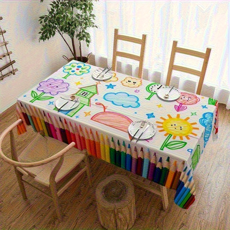 Kids Outdoor Dining Table - 1 шт., скатерть с рисунком карандашей,