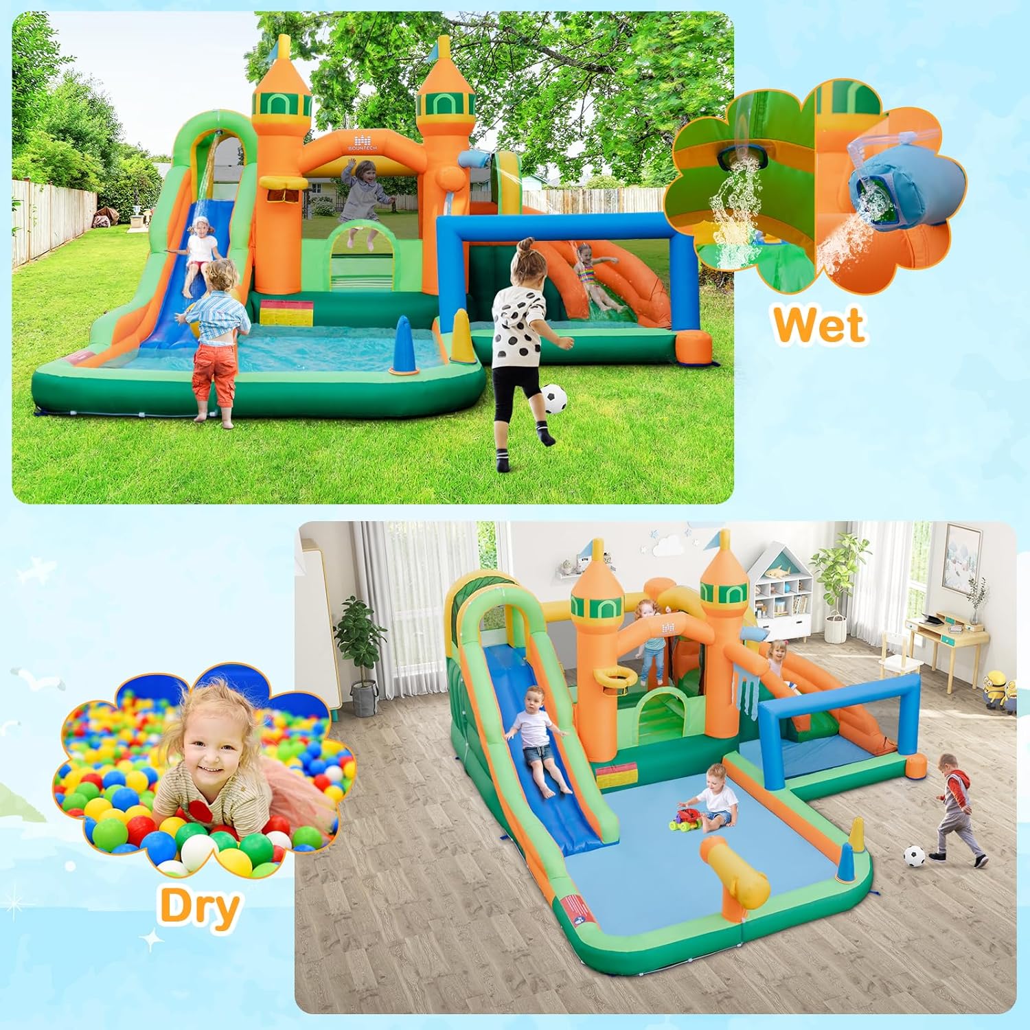 Надувной аквапарк 9-в-1 с двум – обзор и цена Kids Outdoor Jumping Castle