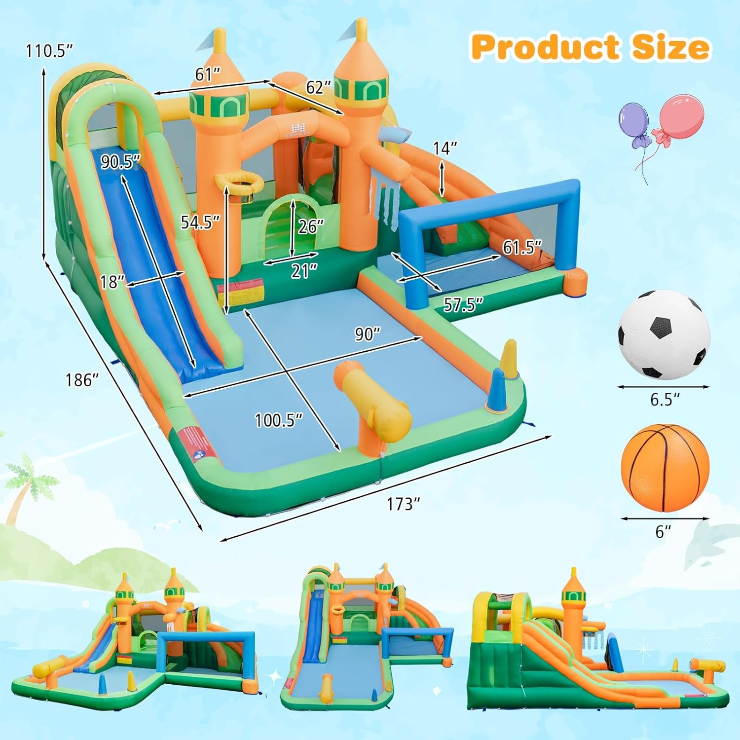 Надувной аквапарк 9-в-1 с двум – обзор и цена Kids Outdoor Jumping Castle